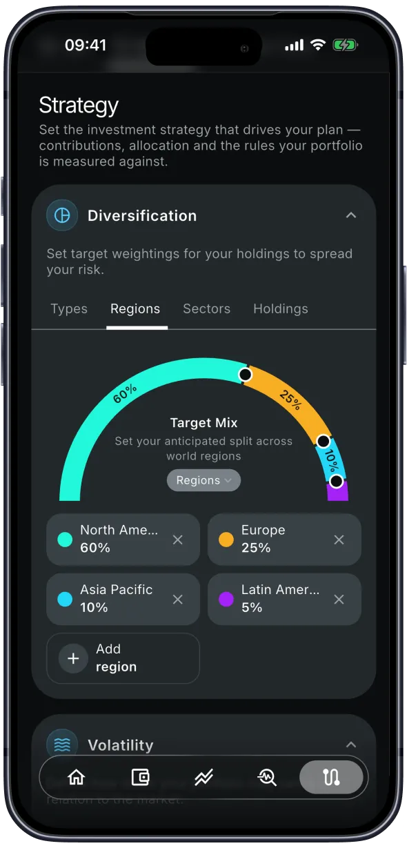 Planfolio strategy setup with target allocation